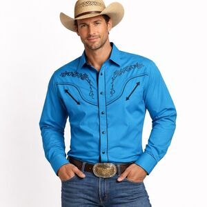 Patron Cito Red Label Mens Pearl Snap Shirt XXL Embroidered Western Rodeo Blue